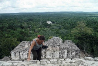 top of maya pyramid at calakmul mexico